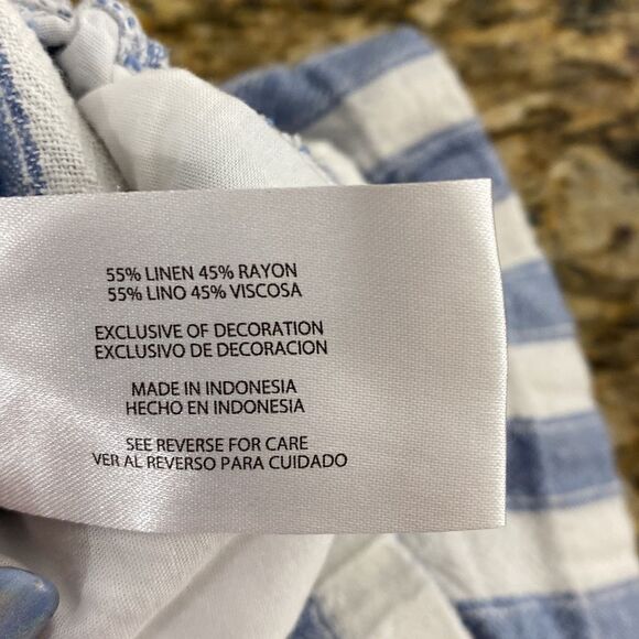 ❤️Last Chance GAP striped white & blue linen blend high rise short size L - Picture 5 of 10